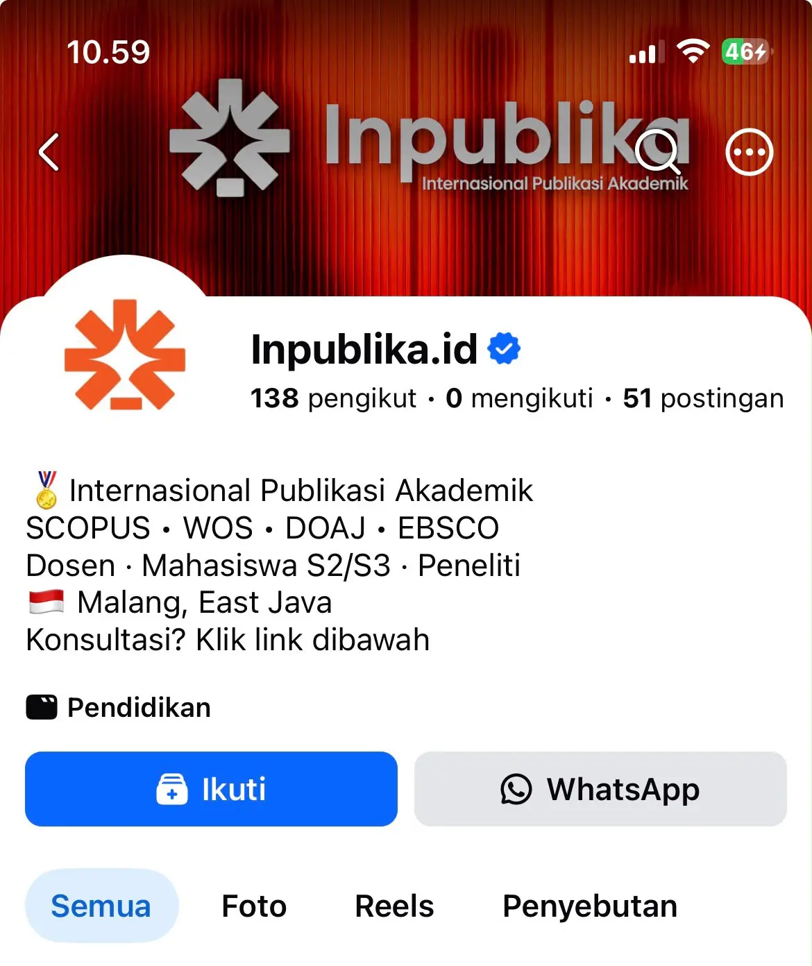 Tampilan halaman Facebook resmi INPUBLIKA