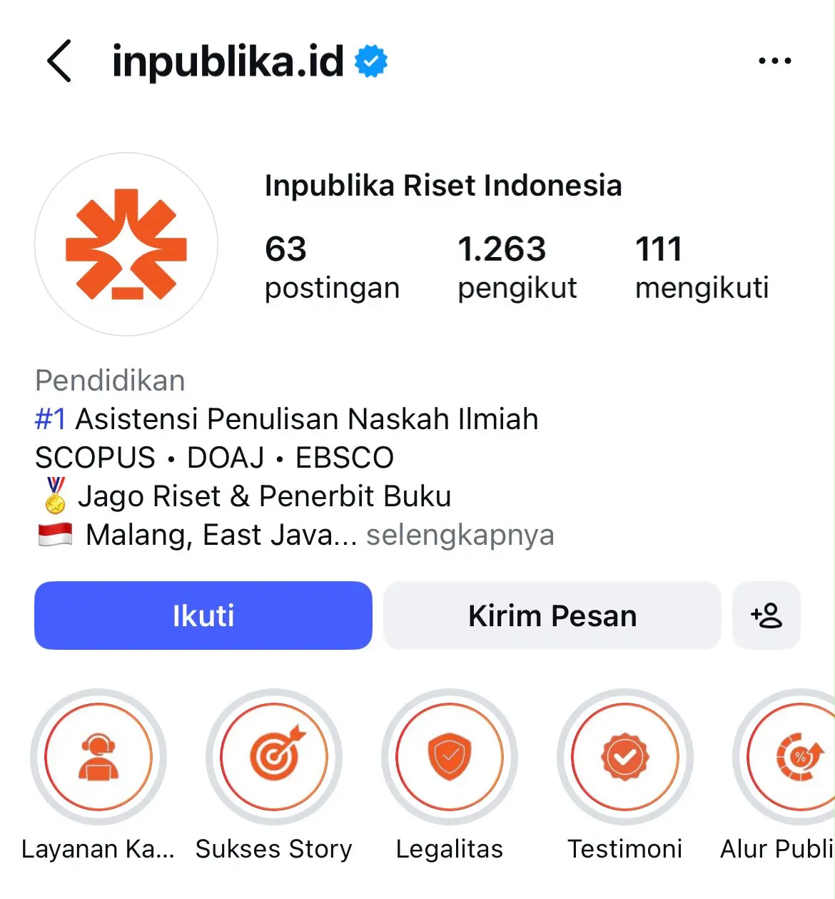 Tampilan Instagram resmi INPUBLIKA