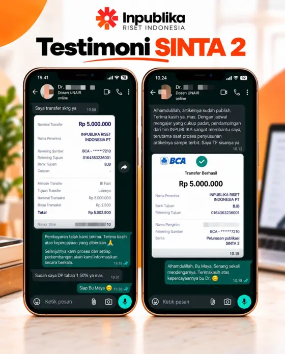 Testimoni klien pendampingan jurnal SINTA 2